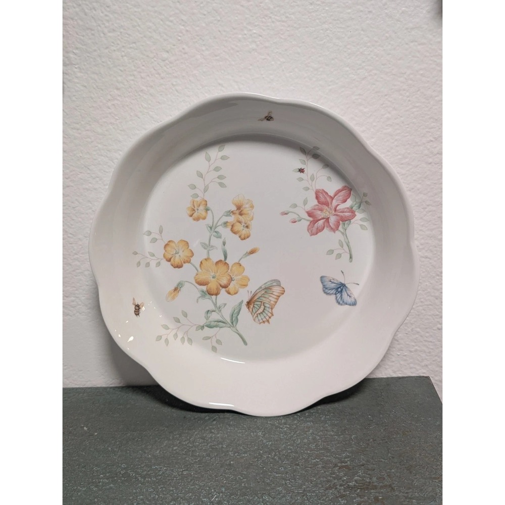 VTG Lenox Butterfly Meadow Deep Pie Dish Plate Scalloped Edges Cottagecore NIB